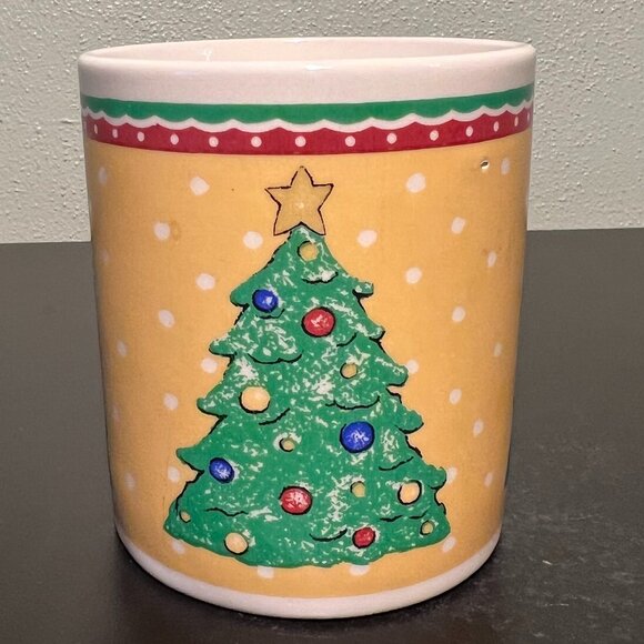 Vintage Gibson Gold Star-Topped CHRISTMAS TREE Ceramic Coffee Mug  ~ Tannenbaum - Picture 2 of 8
